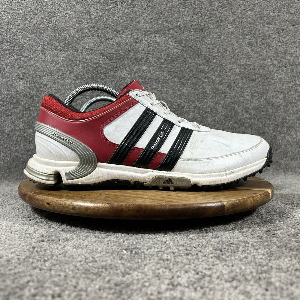 Adidas Traxion Lite FM Men’s Size 10 White Red Leather Spiked Golf Shoes Used